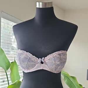 Lace Strapless Bandeau Bra in Light Lavender and Blush